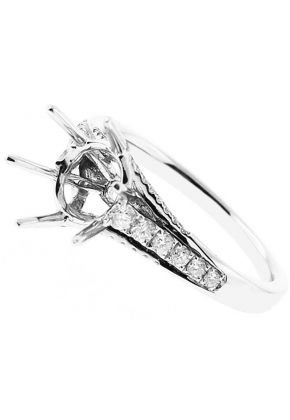 Semi Mount 6 Prong Engagement Ring with Graduating Diamonds on Shank in 18k White Gold