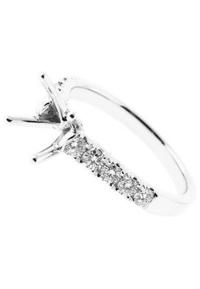 4 Prong Semi-Mount Engagement Ring with Round Diamonds Set in 18k White Gold