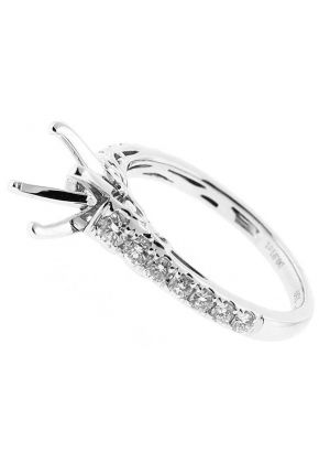 Semi Mount 4-Prong Engagement Ring with Filigree Design and Diamonds Set in 18k White Gold