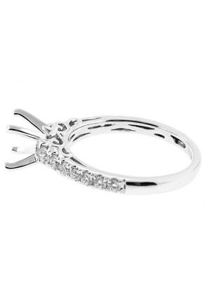 Semi Mount 4-Prong Engagement Ring with Filigree Design and Diamonds Set in 18k White Gold