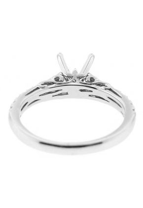 Semi Mount 4-Prong Engagement Ring with Filigree Design and Diamonds Set in 18k White Gold