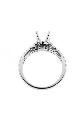 Semi Mount 4-Prong Engagement Ring with Filigree Design and Diamonds Set in 18k White Gold