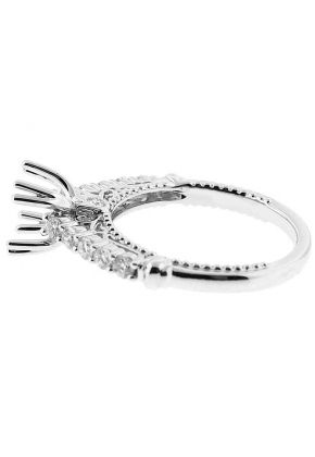 Semi-Mount Filigree Design Engagement Ring with Diamonds and Beaded Milgrain in 18k White Gold