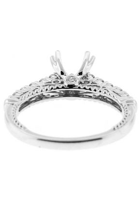 Semi-Mount Filigree Design Engagement Ring with Diamonds and Beaded Milgrain in 18k White Gold
