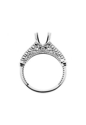 Semi-Mount Filigree Design Engagement Ring with Diamonds and Beaded Milgrain in 18k White Gold