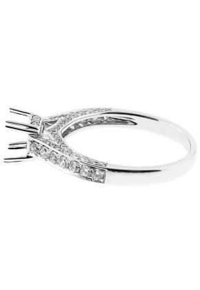 Semi-Mount Triple-Side Preset Diamond Encrusted Engagement Ring in 18k White Gold