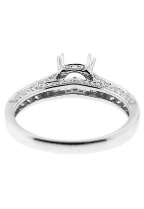 Semi-Mount Triple-Side Preset Diamond Encrusted Engagement Ring in 18k White Gold