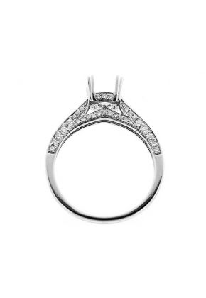 Semi-Mount Triple-Side Preset Diamond Encrusted Engagement Ring in 18k White Gold
