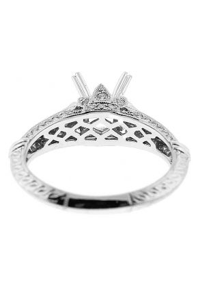 Semi-Mount Knife-Edge Diamond Engagement Ring with Beaded Milgrain and Engraved Shank in 18k White Gold