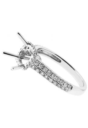 Semi-Mount 4 Prong Engagement Ring with Double Row of Diamonds in 18k White Gold