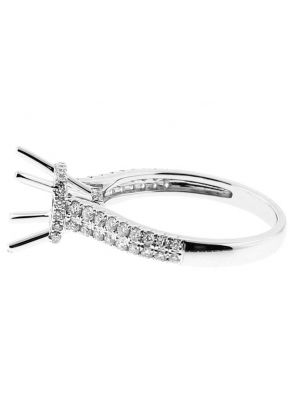 Semi-Mount 4 Prong Engagement Ring with Double Row of Diamonds in 18k White Gold