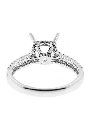 Semi-Mount 4 Prong Engagement Ring with Double Row of Diamonds in 18k White Gold