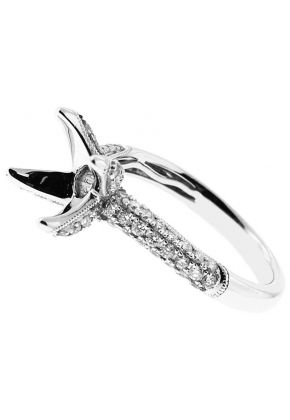 Semi-Mount Milgrain Engraved Wavy Engagement Ring with Pav?? Set Diamonds in 18k White Gold
