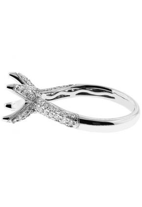 Semi-Mount Milgrain Engraved Wavy Engagement Ring with Pav?? Set Diamonds in 18k White Gold
