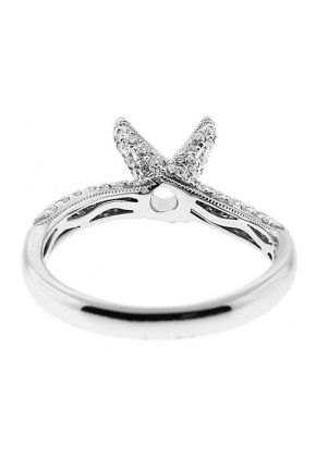 Semi-Mount Milgrain Engraved Wavy Engagement Ring with Pav?? Set Diamonds in 18k White Gold
