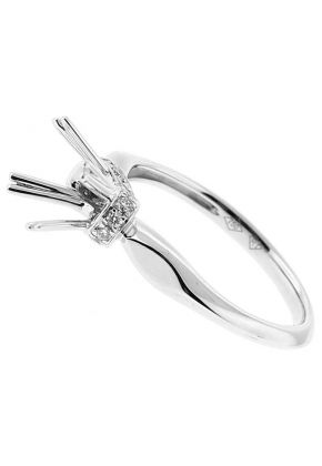 Semi-Mount Solitaire Style Engagement Ring with Bridge of Preset Diamonds in 18k White Gold