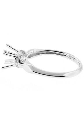 Semi-Mount Solitaire Style Engagement Ring with Bridge of Preset Diamonds in 18k White Gold