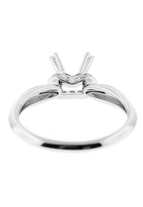 Semi-Mount Solitaire Style Engagement Ring with Bridge of Preset Diamonds in 18k White Gold