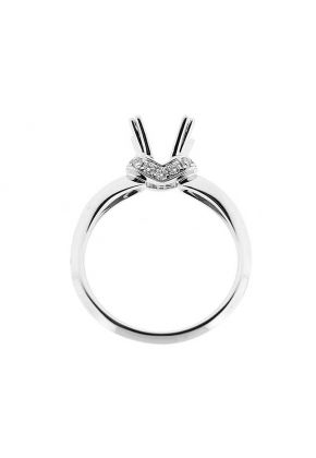 Semi-Mount Solitaire Style Engagement Ring with Bridge of Preset Diamonds in 18k White Gold
