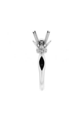 Semi-Mount Solitaire Style Engagement Ring with Bridge of Preset Diamonds in 18k White Gold