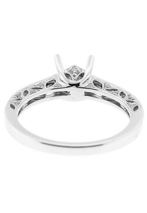Semi-Mount Triple Side Openwork Engagement Ring with Preset Diamonds Bordered by Beaded Milgrain in 18k White Gold