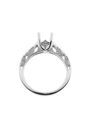 Semi-Mount Triple Side Openwork Engagement Ring with Preset Diamonds Bordered by Beaded Milgrain in 18k White Gold