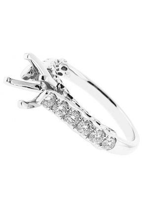 Semi-Mount 4 Prong Engagement Ring with Braided Design and Diamonds Set in 18k White Gold