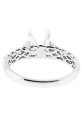 Semi-Mount 4 Prong Engagement Ring with Braided Design and Diamonds Set in 18k White Gold