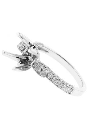 Semi-Mount Scroll Design Engagement Ring with Preset Diamonds in 18k White Gold