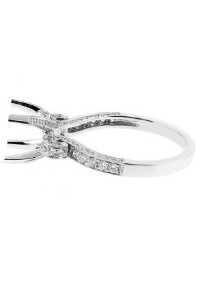 Semi-Mount Scroll Design Engagement Ring with Preset Diamonds in 18k White Gold
