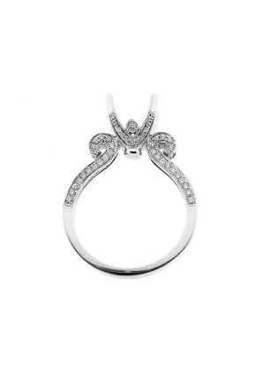Semi-Mount Scroll Design Engagement Ring with Preset Diamonds in 18k White Gold
