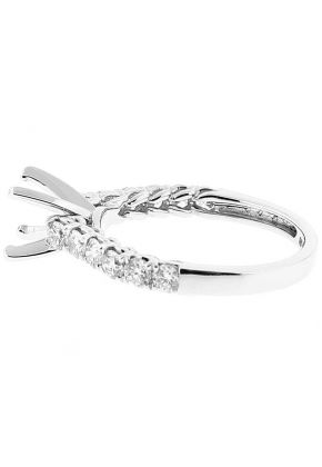 Semi Mount 4 Prong Engagement Ring with a Braided Design and Diamonds Set in 18k White Gold