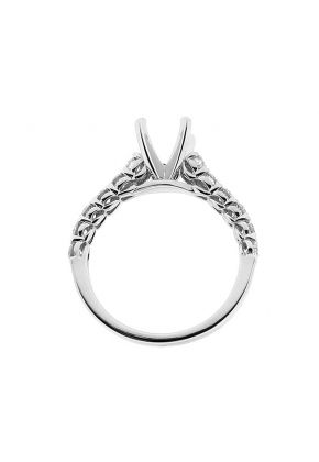 Semi Mount 4 Prong Engagement Ring with a Braided Design and Diamonds Set in 18k White Gold