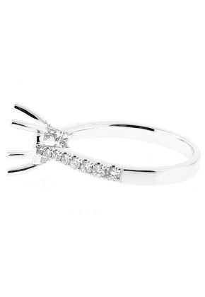 Semi Mount 4 Prong X Design Engagement Ring with Diamonds Set in 18k White Gold