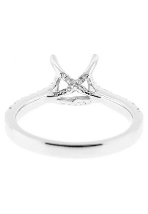 Semi Mount 4 Prong X Design Engagement Ring with Diamonds Set in 18k White Gold