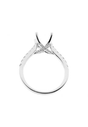 Semi Mount 4 Prong X Design Engagement Ring with Diamonds Set in 18k White Gold