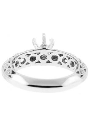 Semi Mount Knife Edge Engagement Ring with Twist Design of Beaded Milgrain and Preset Diamonds in 18k White Gold