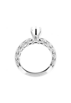 Semi Mount Knife Edge Engagement Ring with Twist Design of Beaded Milgrain and Preset Diamonds in 18k White Gold