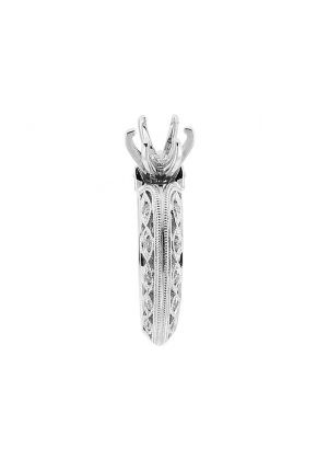 Semi Mount Knife Edge Engagement Ring with Twist Design of Beaded Milgrain and Preset Diamonds in 18k White Gold