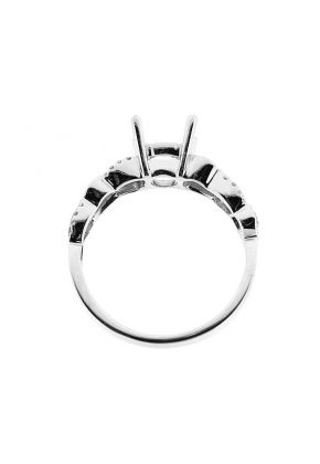 Semi Mount Engagement Ring with Pear Designs of Beaded Milgrain Surrounding Round Diamonds in 18k White Gold