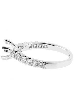 Semi Mount 6 Prong Engagement Ring with Diamonds Set in 18k White Gold