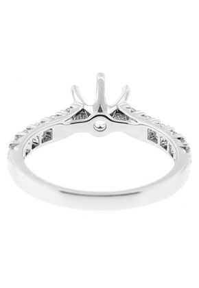 Semi Mount 6 Prong Engagement Ring with Diamonds Set in 18k White Gold