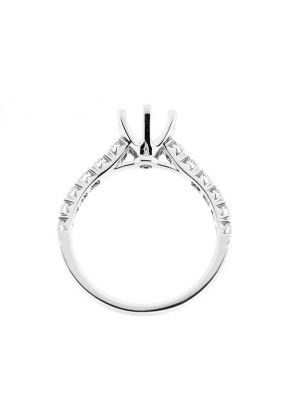 Semi Mount 6 Prong Engagement Ring with Diamonds Set in 18k White Gold