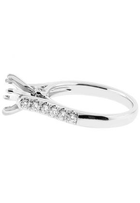 Semi Mount 6 Prong Engagement Ring with Pav?? Set Diamonds in 18k White Gold