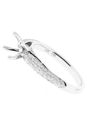 Semi Mount 4 Prong Micro Pav?? Set Diamond Engagement Ring with Openwork Design in 18k White Gold