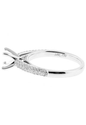 Semi Mount 4 Prong Micro Pav?? Set Diamond Engagement Ring with Openwork Design in 18k White Gold
