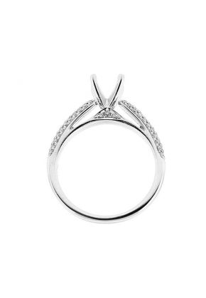 Semi Mount 4 Prong Micro Pav?? Set Diamond Engagement Ring with Openwork Design in 18k White Gold