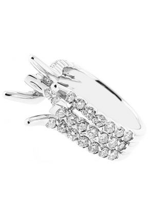 Semi Mount Triple Row Engagement Ring with Diamonds Set in 18k White Gold