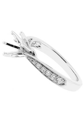 Semi Mount 6 Prong Filigree Engagement Ring with Graduating Diamonds and Beaded Milgrain in 18k White Gold