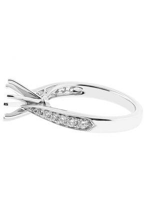 Semi Mount 6 Prong Filigree Engagement Ring with Graduating Diamonds and Beaded Milgrain in 18k White Gold